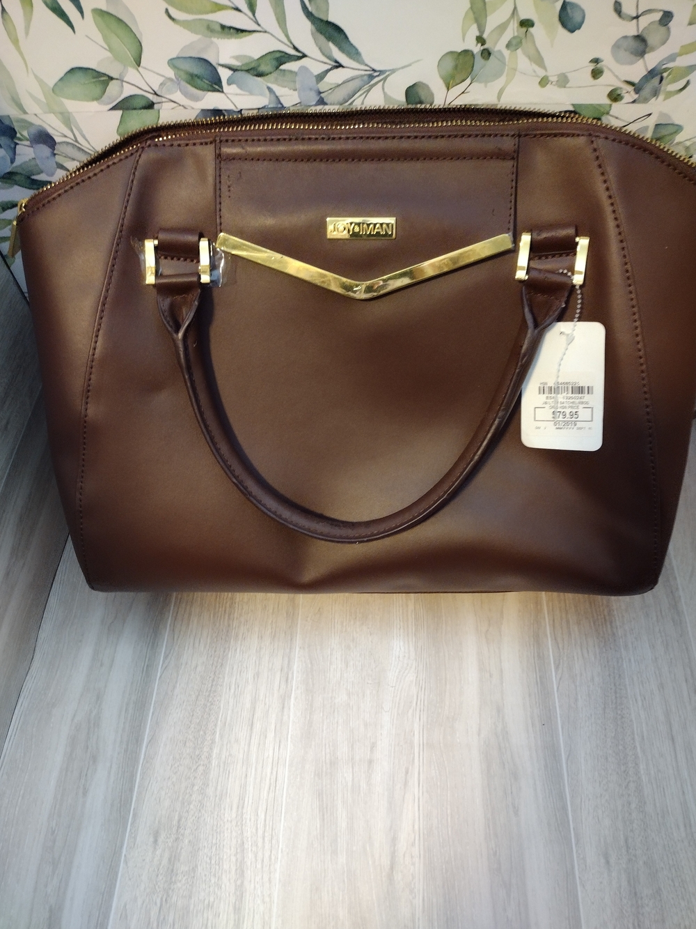 JOY & IMAN Brown Leatherette Clutch with Gold Accents